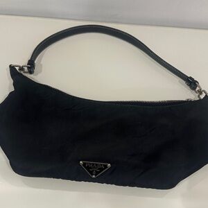 Prada Black Nylon Shoulder Bag with Leather Handle